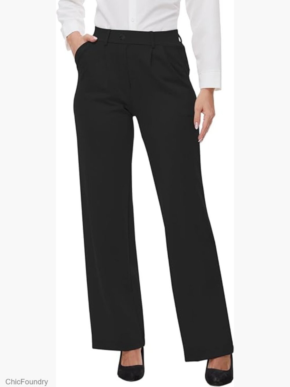 Wide Leg Pleated Yoga Dress Pants, High Waist Stretchy Slacks for Work